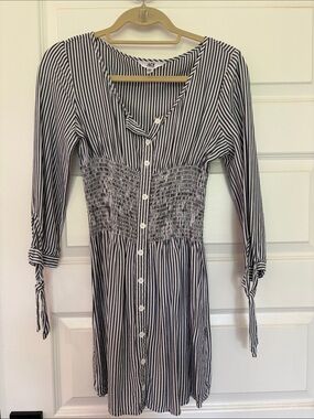Jack by BB Dakota Black and White Vertical Stripe Button-Front Dress